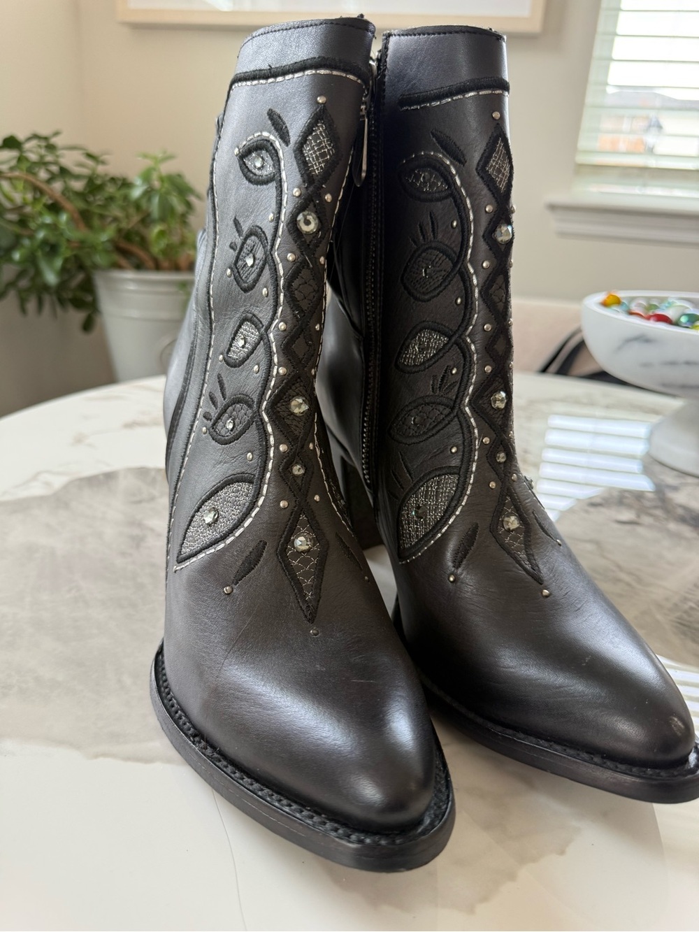 Black Embellished Leather cowboy 🤠